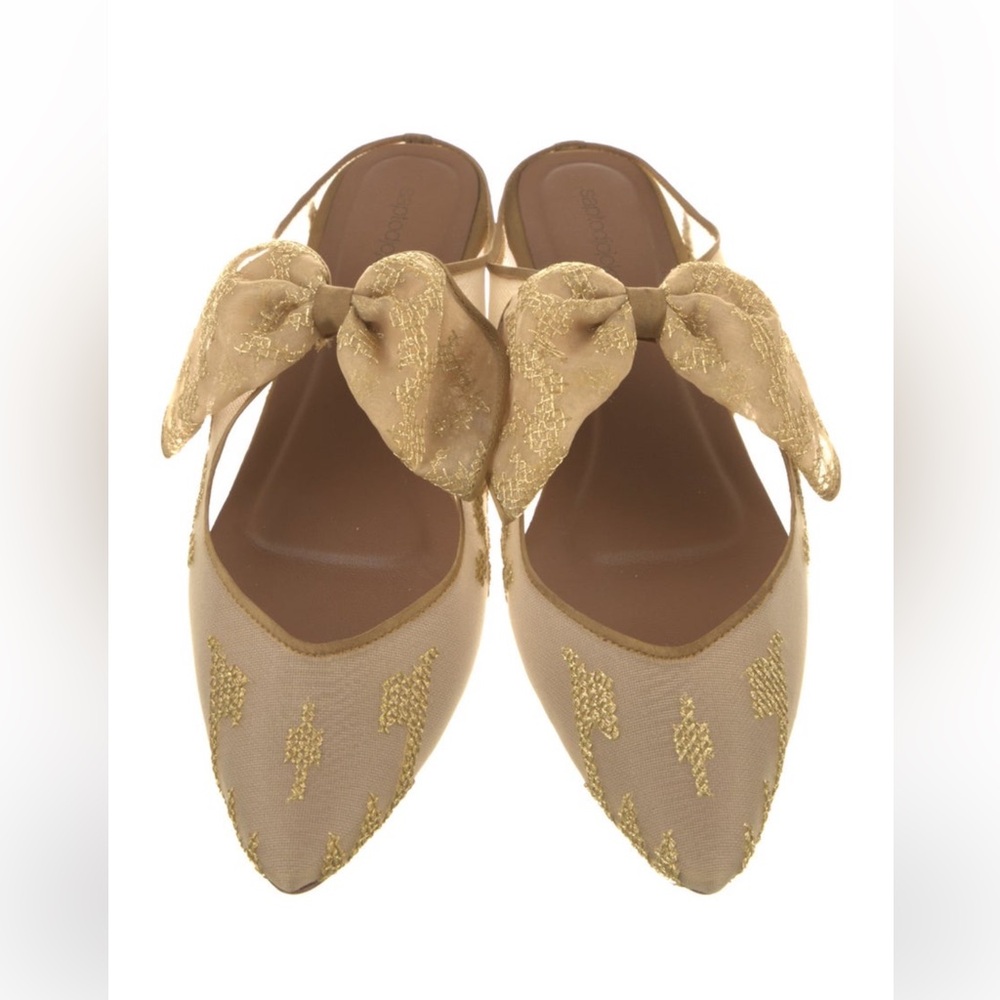 Gold Bow Pointed Toe Mule Flats - Sapto Djojokartiko - Brand New
